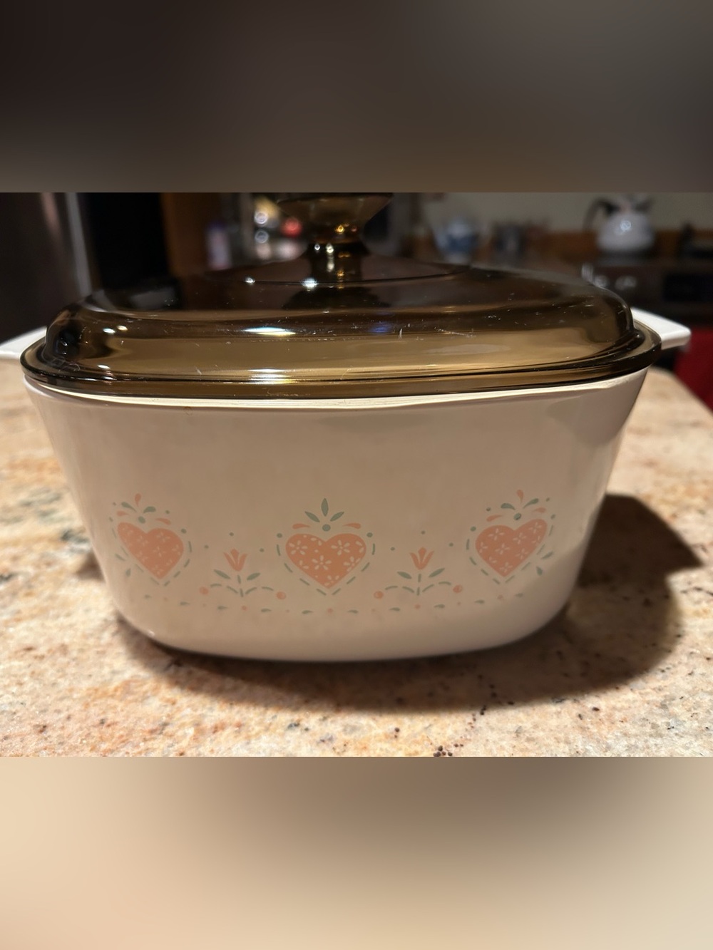 Corningware “Forever Yours” #A-3-B 3 liter Casserole w/Brown Pyrex Lid A-9-C.
